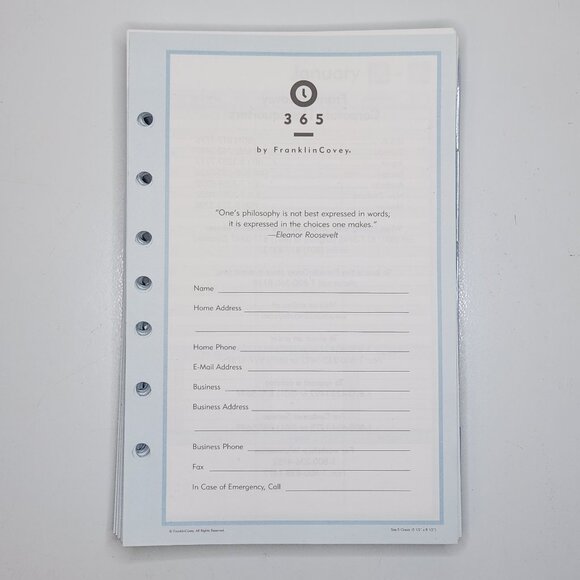 Franklin Covey 365 CLASSIC Daily Planner Pages Undated Blank Inserts Refill Blue - Picture 1 of 8